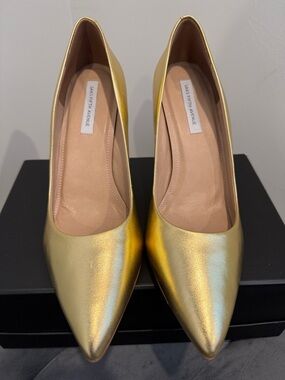 Saks Fifth Avenue Gold Pointed Toe Pumps